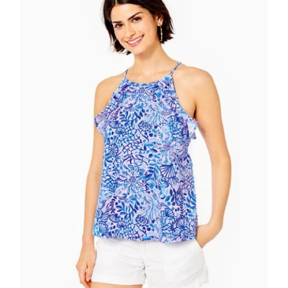Lilly Pulitzer EUC XL Billie Top in Calla Lilly Pink High Tides Good Vibes